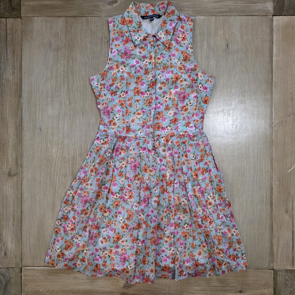Kaya & Sloane Blue Floral Sleeveless Collared Fit & Flare Dress – Size S
